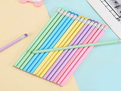 Macaron Colored Triangular Pole Glossy Oak Hb Pencil With High Aesthetic Value And Rubber Head Sketching And Drawing Pen Pencil