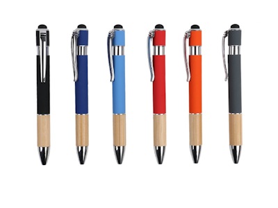 Customized Logo Wholesale Ballpoint Pen Bamboo Sheath Pressing Touch Office Stationery Education Promotion Activity Metal Pen